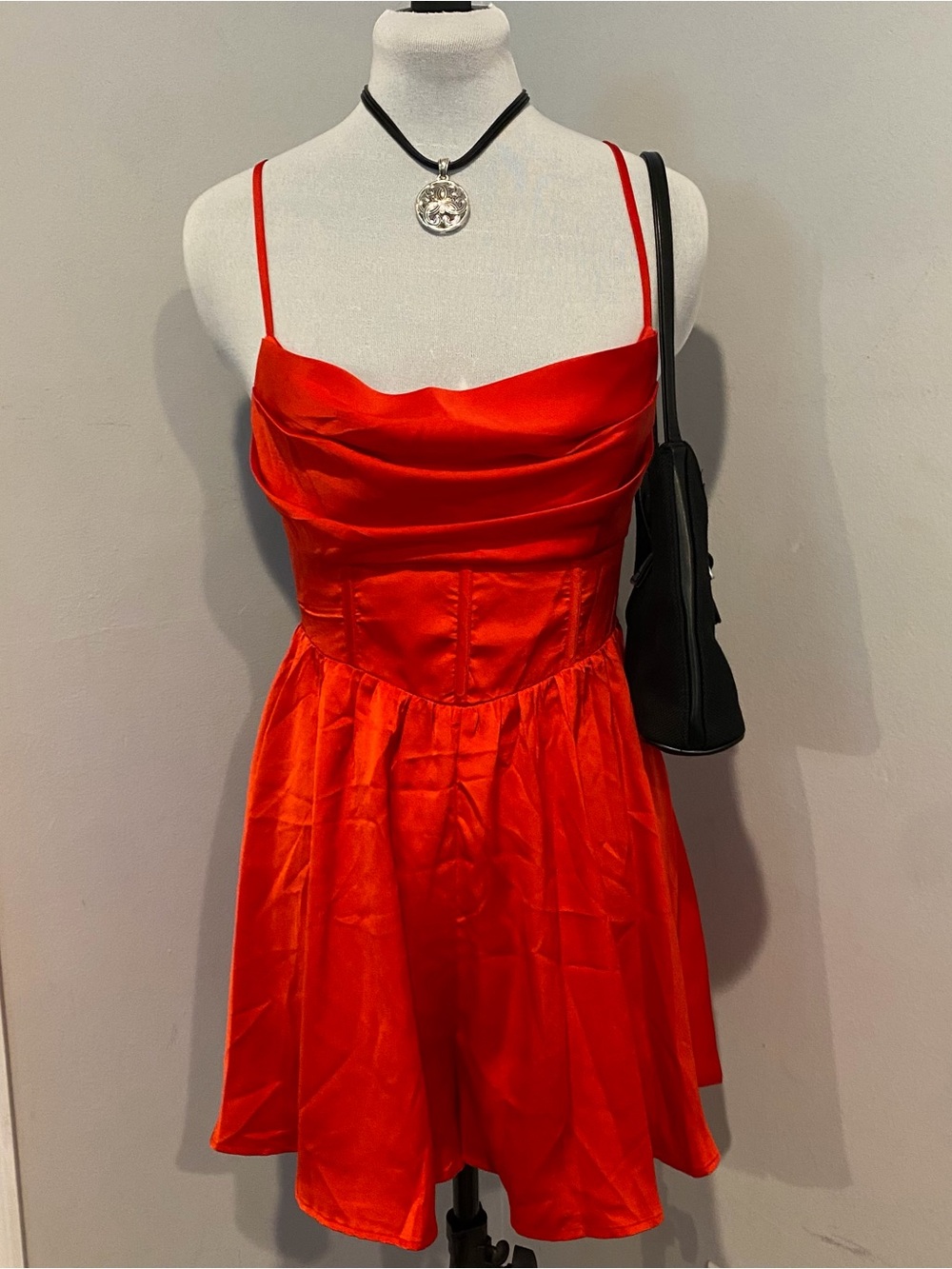 Princess Polly Red Satin Cowl Neck Open Back Corset Mini Dress Womens Size 8
